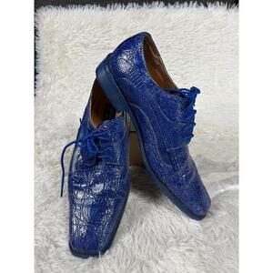 Roberto Chillini Shoes Mens Size 10 Blue Croc Derby Dress Lace Up Square Toe